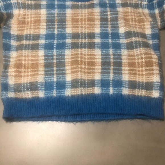SANDRO Poesa Plaid Crew Neck Sweater in Ciel - Picture 6 of 12